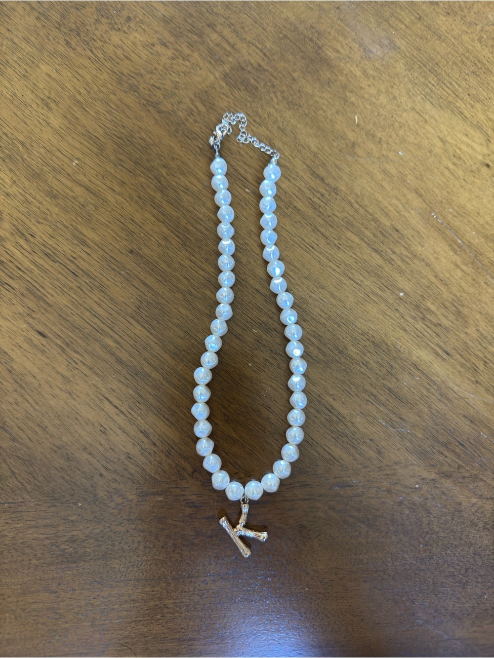 Pearl Beaded Necklace with Gold 'K' Pendant